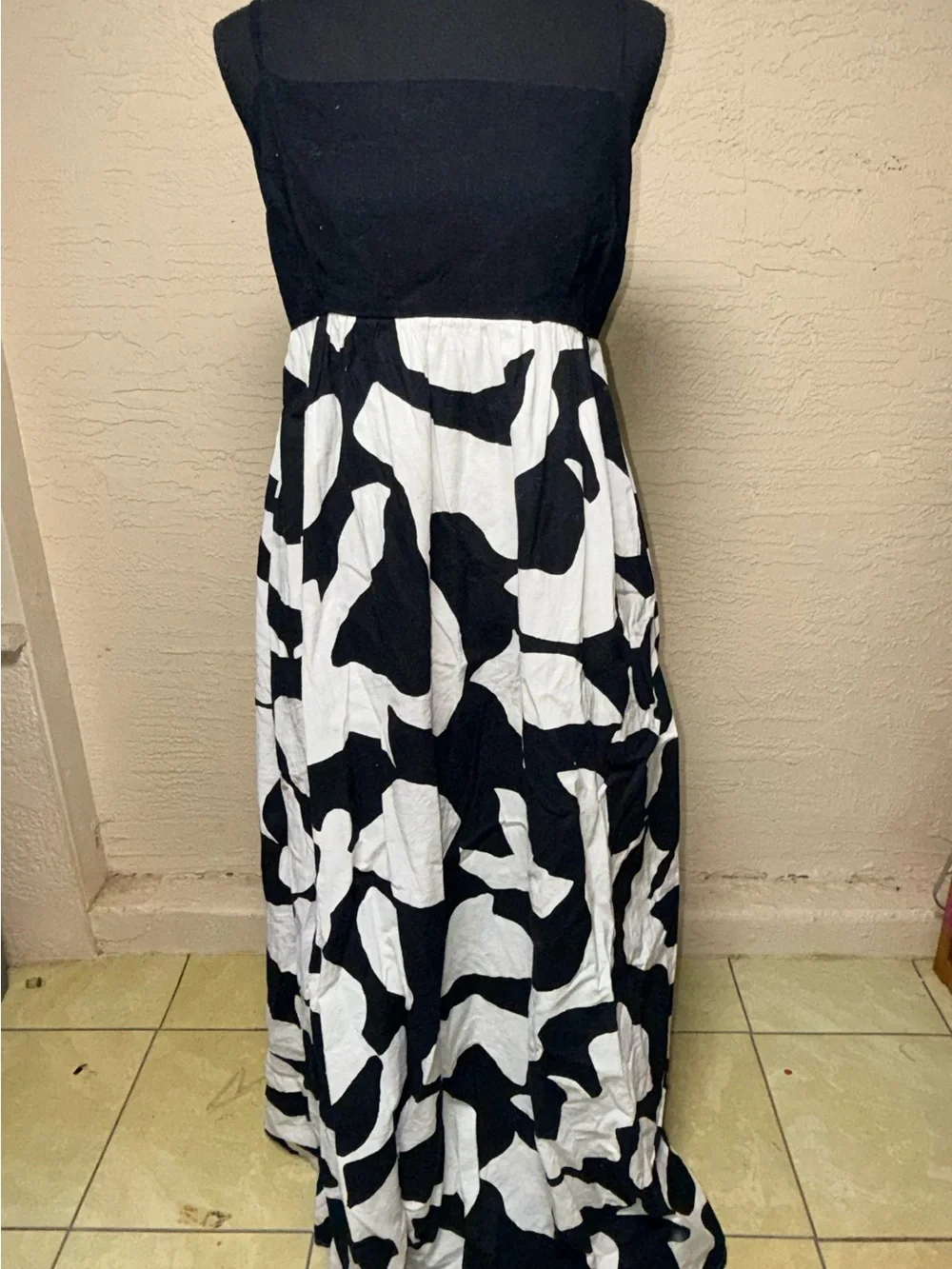 Abercrombie & Fitch LT Linen Maxi Dress Black White Tie Back Resort Coastal Chic